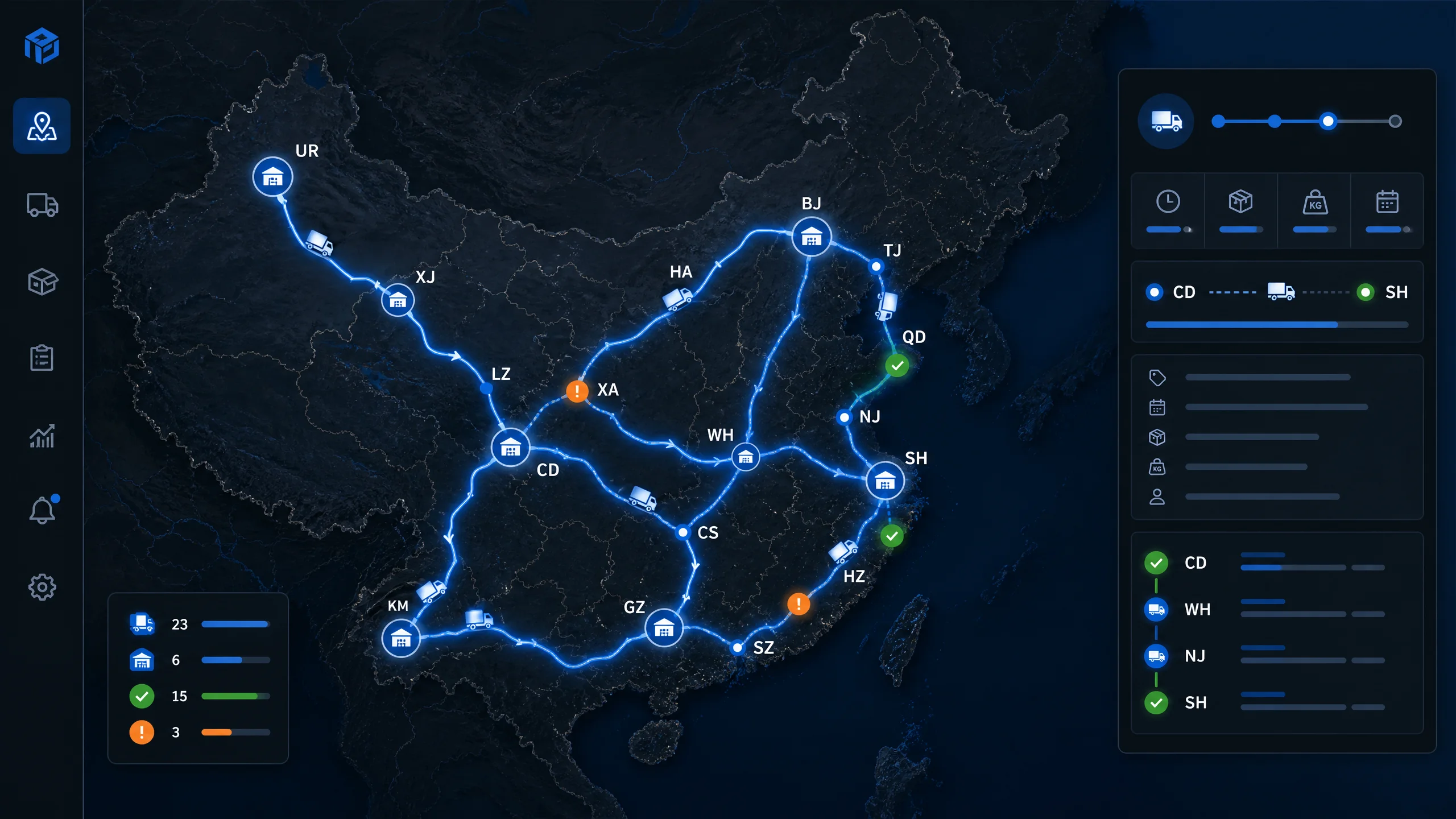 黄色仓库全国物流追踪实时地图大屏